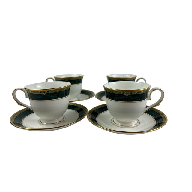 Traditional Lenox Classic Edition Green and God Teacups & Saucers, Set of 4 For Sale - Image 3 of 7