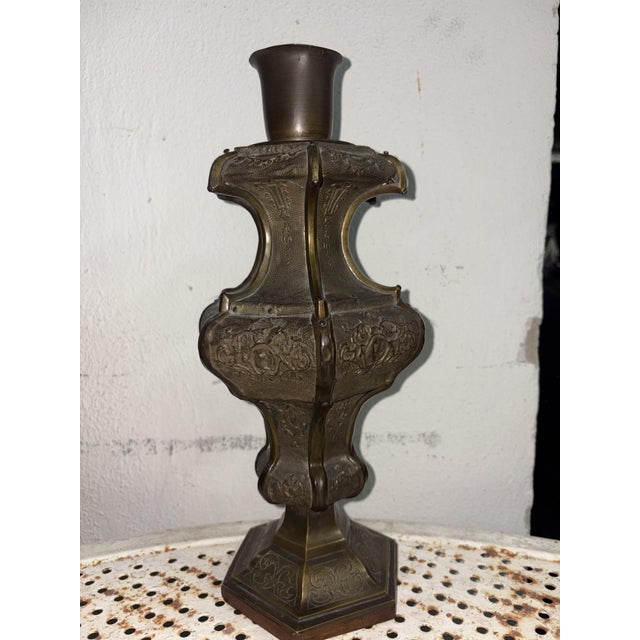 Black Vintage Bronze Candlestick, 1920 For Sale - Image 8 of 8