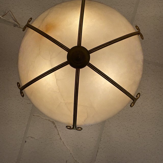 Elegant Neoclassical Natural Alabaster & Gold Leaf Pendant For Sale - Image 9 of 12