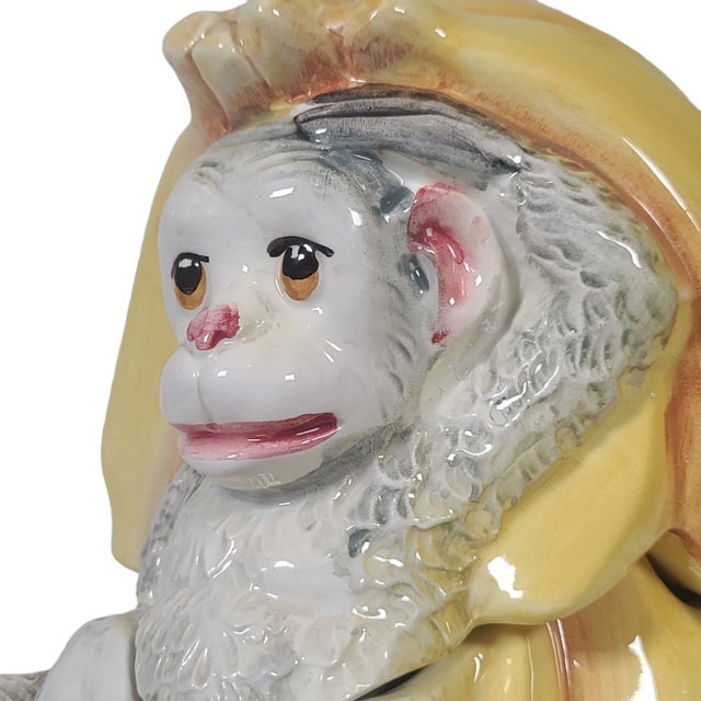 Ceramic 1970's Hand Painted Italian Monkey and Banana Cookie Jar For Sale - Image 7 of 12