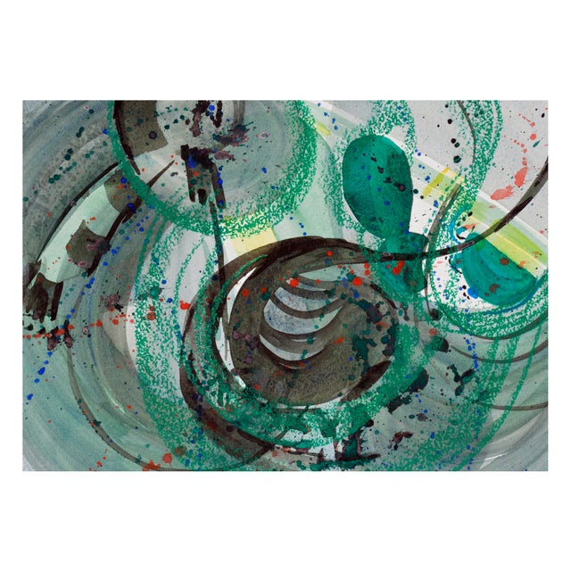 Dynamic abstract with green and black swirling together by Doris Ann Warner (American, 1925-2010). Signed "Warner" lower...