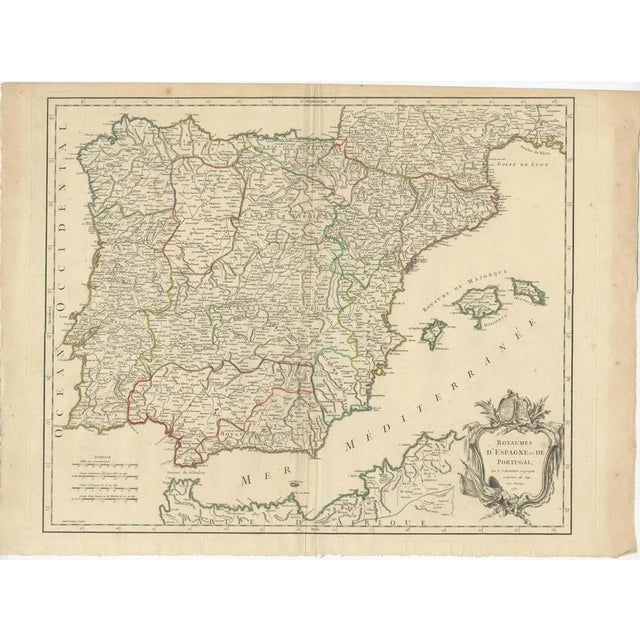 1750 Map of the Kingdoms of Spain and Portugal by Robert de Vaugondy : This map, titled *"Royaumes d'Espagne et de...
