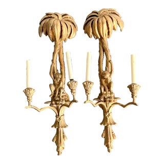 Vintage Regency Gilt Tipped Monkey Light Sconce For Sale