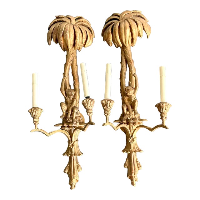 Vintage Regency Gilt Tipped Monkey Light Sconce For Sale