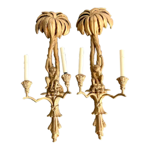 Vintage Regency Gilt Tipped Monkey Light Sconce