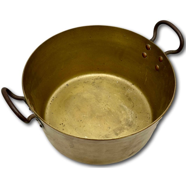 Metal Very Large Mid 1800s Antique Heavy Brass & Hand Wrought Iron Hearth or Stove Top Cooking Pot 18 Inches Long! For Sale - Image 7 of 18