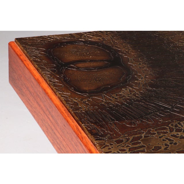 Brutalist Coffee Table with Copper Top and Wooden Base, 1970 For Sale - Image 9 of 12