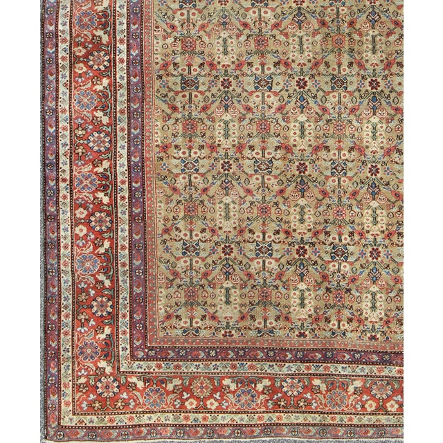 Tribal Antique Persian Sultanabad Carpet With All Over Geometrics in Yellow Background 9'5"x12'4" For Sale - Image 3 of 7