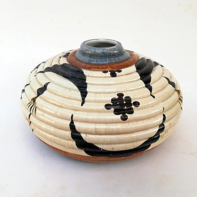 - Ceramic vase, decorated in imitation Midollino - Marked with Bassano g. - Italian design from the 1960s