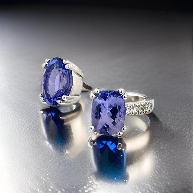 Metal Natural Tanzanite Diamond Ring Size 6 14k W Gold 4 TCW Certified For Sale - Image 7 of 13