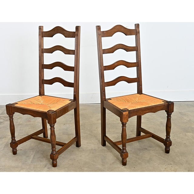 19th Century 19th Century Set of 14 Ladder Back and Rush Seat Dining Chairs For Sale - Image 5 of 18