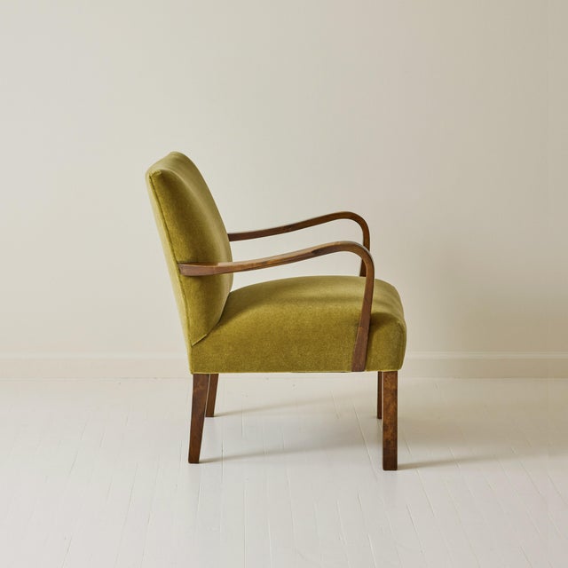 Scandinavian Art Deco Walnut Chair With Mohair Upholstery, 1940's. For Sale - Image 4 of 10