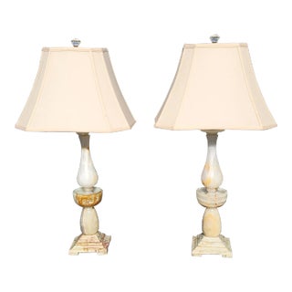 Pair of Large Neoclassical Style Onyx Table Lamps For Sale