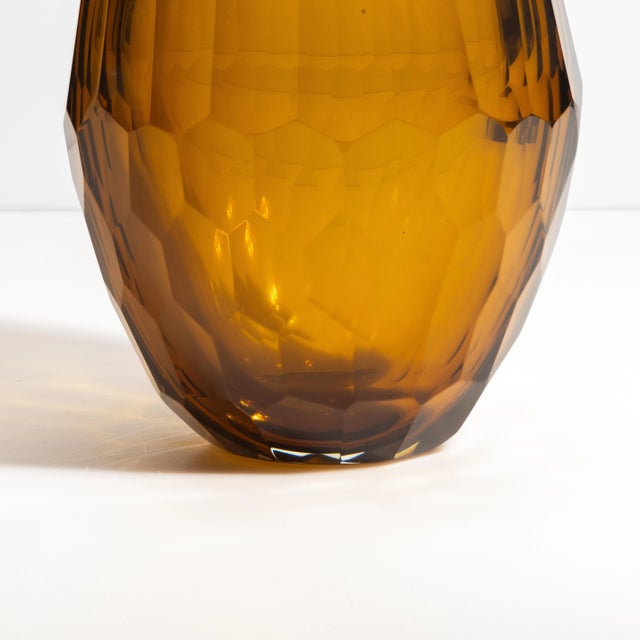 Glass Hand Blown Murano Facet Vase in Amber Large For Sale - Image 7 of 7