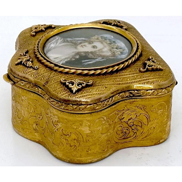 French French Ormolu Cartouche Box With Miniature Portrait of Princess De Lamballe, Signed, Paris, Circa 1900 For Sale - Image 3 of 8