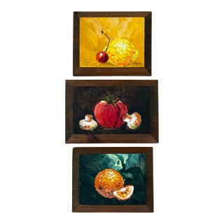 Trio of Impasto Fruit Still Lifes, Signed For Sale