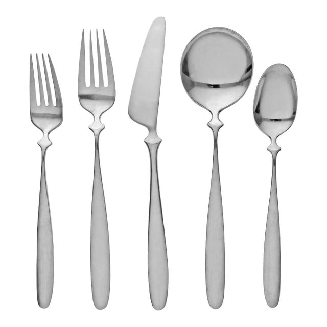 Vintage Dansk Astrid Stainless Steel Flatware Set by Swedish Designer Vivianna Torun Bülow-Hübe- 40 Pieces For Sale