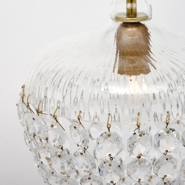 Glass French Antique, Baccarat Crystal and Brass Pendant Chandelier, Circa 1920 For Sale - Image 7 of 9