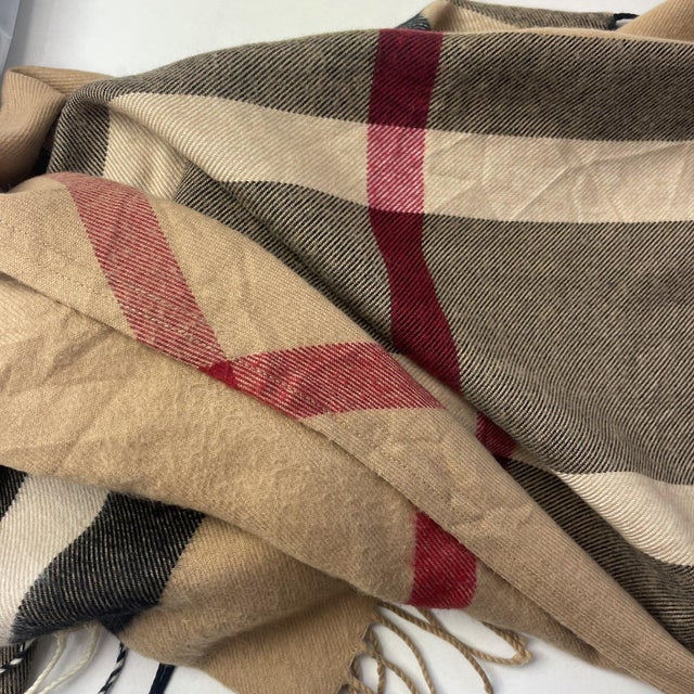 Burberry Beige Plaid Triangle 100% Wool Scarf