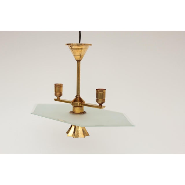 Minimalist Modern Viennese Pendant Lamp in Glass and Brass, 1920s For Sale - Image 16 of 18