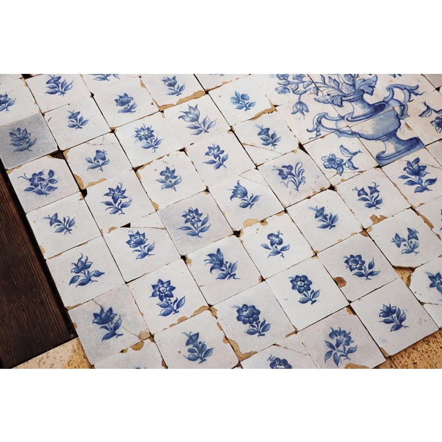 Baroque Antique Large Tiles Mural Panel, Blue & White Flowers and Vases, Portuguese, 18th Century For Sale - Image 3 of 18