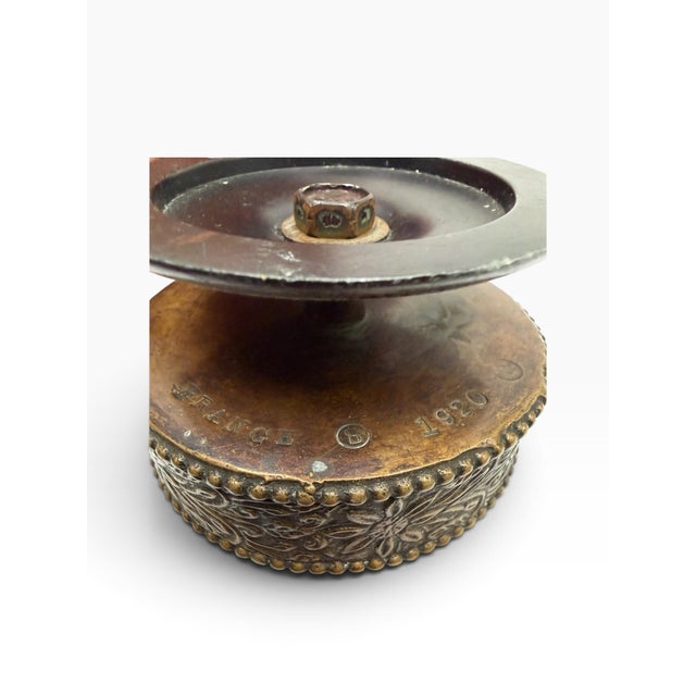 1920s Antique French Bronze Floral Master Salt Cellar or Ring Dish - Dated 1920 Miniature For Sale - Image 5 of 6