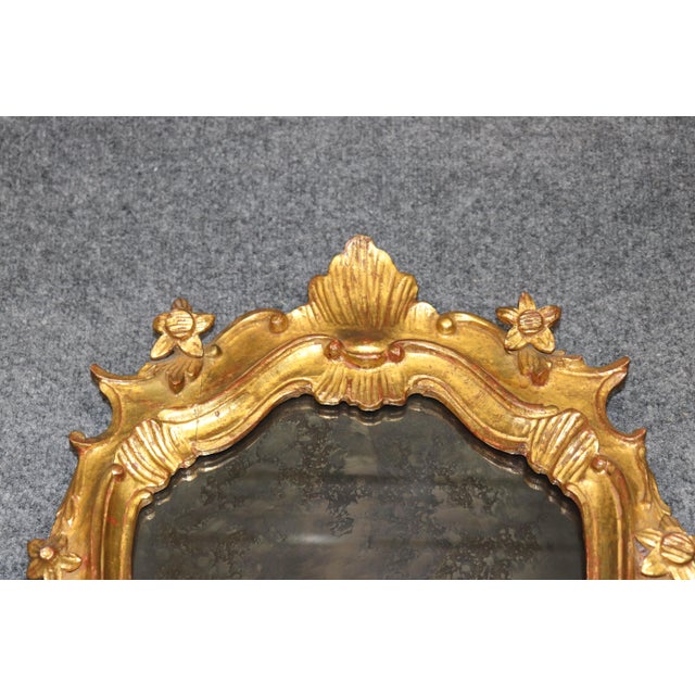 Pair of Rare Tall Italian Rococo Style Distressed Carved Gilt Gold Mirrors For Sale In Philadelphia - Image 6 of 10