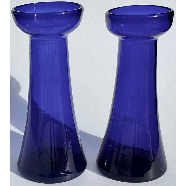 Pair Antique Cobalt Glass Bulb Forcing Vases For Sale - Image 4 of 8