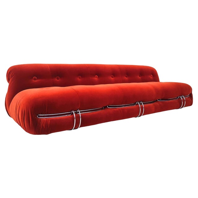 Mid-Century Orange Soriana Three-Seater attributed to Tobia & Afra Scarpa for Cassina, 1970s For Sale