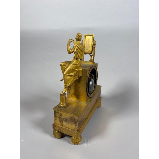 Metal Empire period 19th century mantel clock depicting a woman at her toilette For Sale - Image 7 of 9