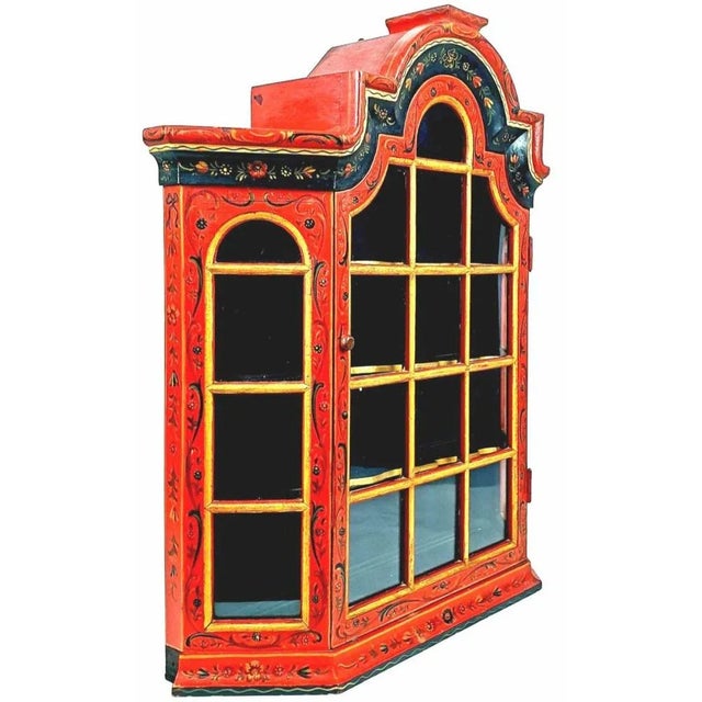 Antique handpantainted wall Vitrine Dutch Hindeloopen.Wood and Glass. Floreal details handpainted. Years: begin 19th...