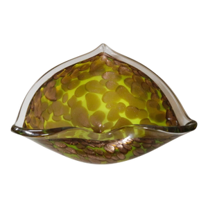 Large Vintage Hand Blown Murano Art Glass Cigarette Cigar Gold Yellow Ashtray