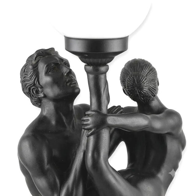Plastic 1970s Sculptural Vintage Art Deco–Style Figural Dancer Globe Table Lamp For Sale - Image 7 of 9