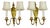 Vintage Pair of Brass & Copper Neoclassical Double-Arm Wall Sconces With Pleated Silk Shades For Sale