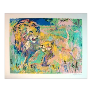Vintage Leroy Neiman Lion Couple Unframed Hand Signed Limited Edition Serigraph on Paper