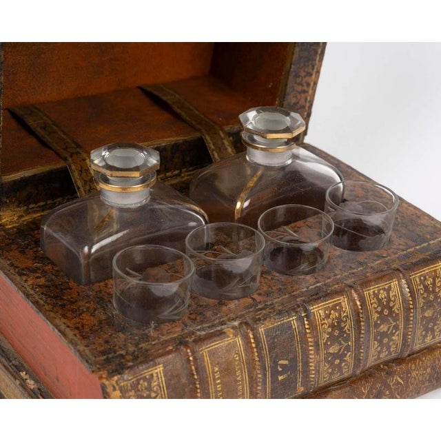 Wood Liqueur Decanters and Glasses with Concealing Box, Set of 7 For Sale - Image 7 of 11