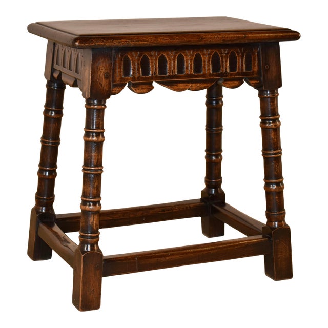 19th Century English Oak Carved Joint Stool For Sale