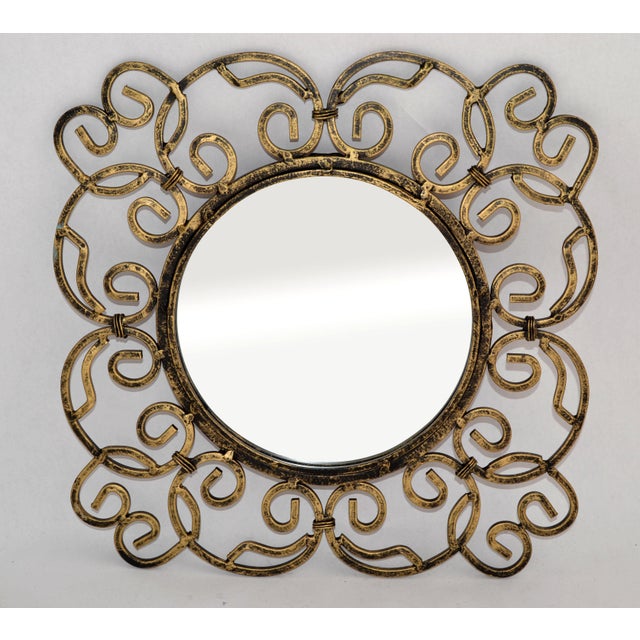 Mid-Century Modern Decorative Hand Forged Wrought Iron Brass Finish Round Wall Mirror For Sale - Image 12 of 12