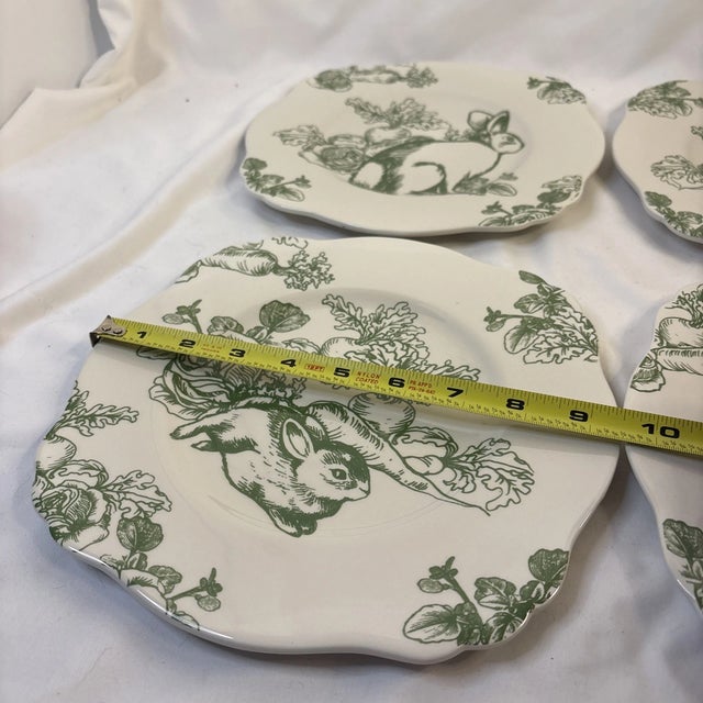 1990s Green Bunny Toile Salad 9.5” Plates With Vegetables Andrea by Sadek-Set of 4 For Sale - Image 4 of 7