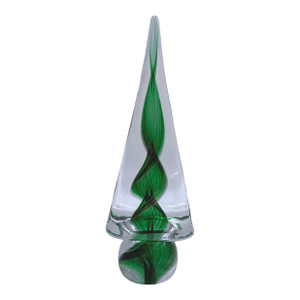 Murano Handcrafted Clear/Green/Gold Glass Christmas Tree Art Glass Sculpture