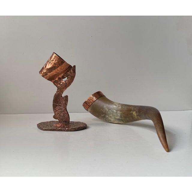 Vintage Viking Drinking Horn on Sculptural Copper Stand, 1920s For Sale - Image 6 of 11