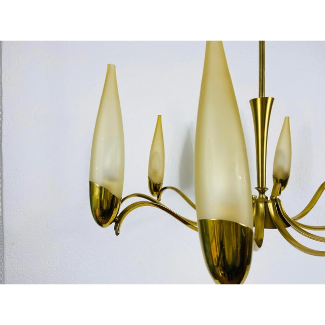 Mid-Century Modern Italian Brass and Glass Chandelier, 1960s For Sale - Image 10 of 13