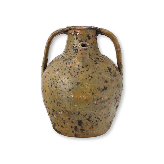 Rustic European Large Antique French Glazed Terracotta Olive Oil Jug For Sale - Image 3 of 7