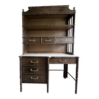 1960s Henry Link Bali-Hai Faux Bamboo Desk With Hutch Set of 2 For Sale