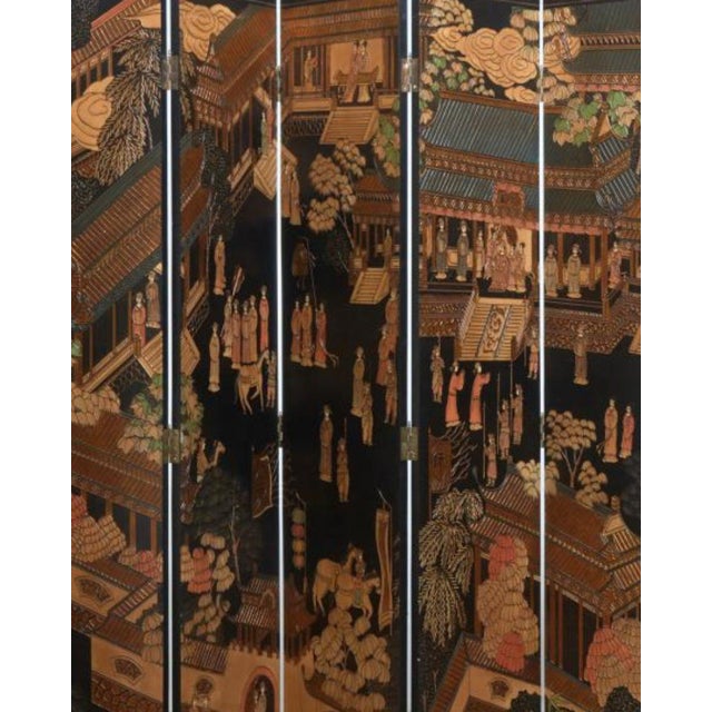 Chinese Eight Panel Lacquer Screen, 20th C., For Sale - Image 4 of 5