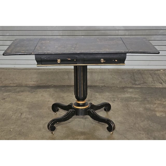 19th Century Ebonized Chinoiserie Pedestal Occassional Table Drop Leaves For Sale - Image 11 of 13