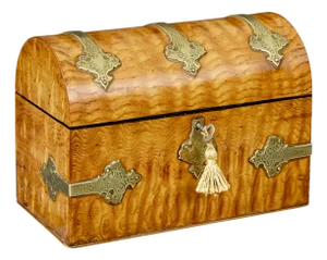 Antique Victorian Pollard Dome Top Stationary Box in Oak and Brass, 1890