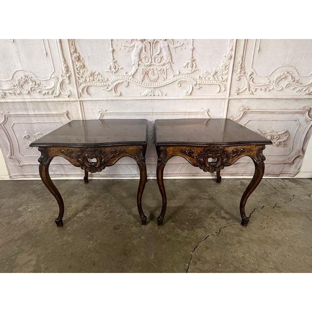 Traditional Pair of Louis XV Side Tables, Burl Walnut, Hand-Carved, Circa 1920s For Sale - Image 3 of 18