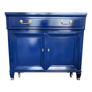20th Century Hollywood Regency Navy Blue Lacquered Bar Cabinet For Sale