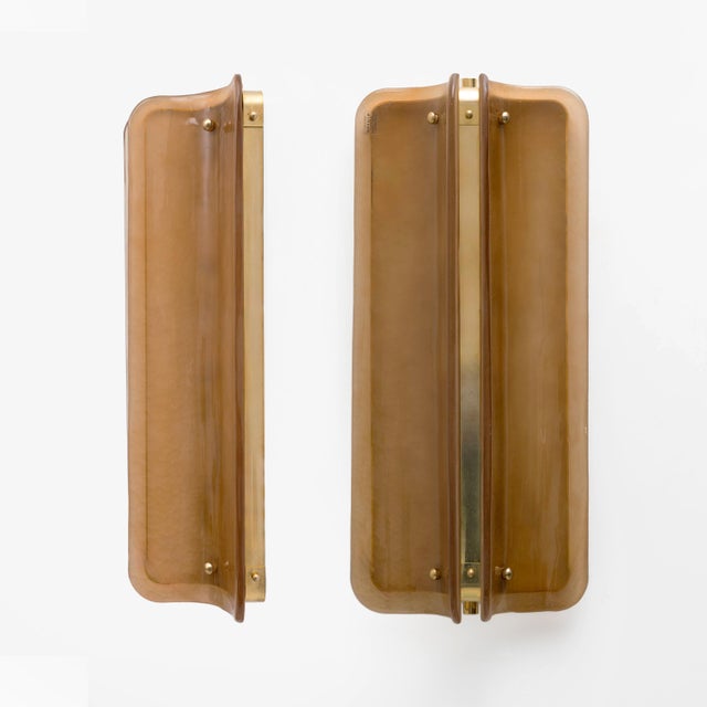 Big Curved Amber Murano Glass and Brass Wall Sconces, 2000, Set of 2 For Sale - Image 8 of 8